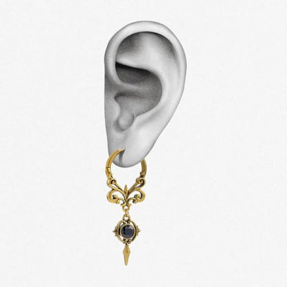 PUNKYOUTH Gothic Crest Dangle Drop Hoop Earrings Dark Alternative Piercing Jewelry 18G 1mm Antique Finish Ornate Scroll Cubic Zirconia Spike Statement Everyday Wear Accessories For Women Men - color: Crest earring-Gold