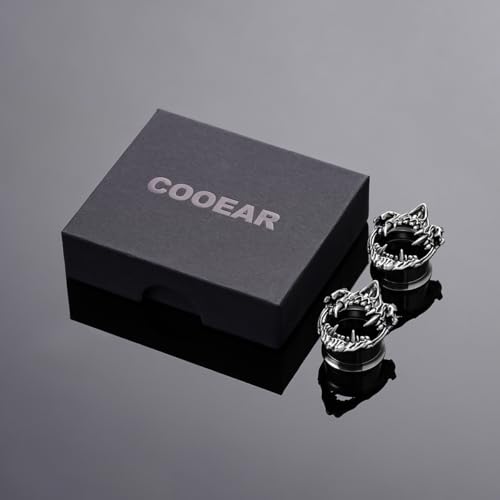 Stainless Steel Tunnels, Open Mouth Sharp Teeth design Earring Plugs, Screw Back Piercing Expander Stretchers. - size: 16mm