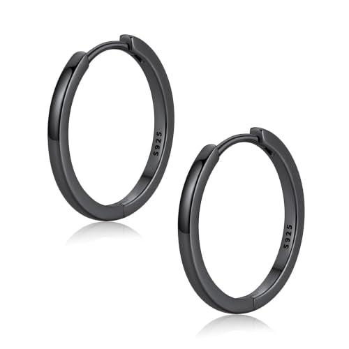 FaithHeart Solid 925 Sterling Silver Small Huggie Hoop Earrings for Women | Silver/Black/Gold/Rose Gold Small Hoop Earrings, Hypoallergenic Lightweight Cartilage Huggie Earrings, Gift Box - color: 01. Blank-Black, size: 18mm