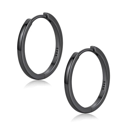FaithHeart Solid 925 Sterling Silver Small Huggie Hoop Earrings for Women | Silver/Black/Gold/Rose Gold Small Hoop Earrings, Hypoallergenic Lightweight Cartilage Huggie Earrings, Gift Box - color: 01. Blank-Black, size: 18mm
