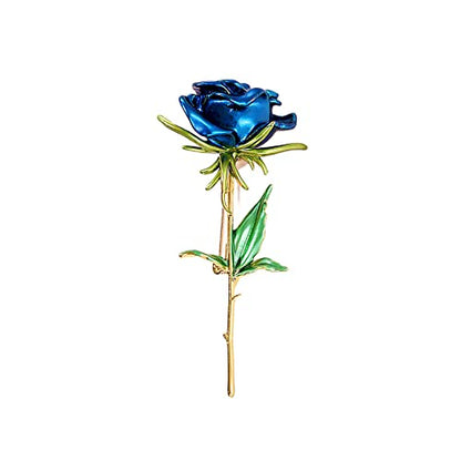 Enamel Rose Flower Brooch Pin for Women Girls Men Alloy Fashion Gold Green Leaf Blossom Brooches Lapel Pins Dainty Dress Accessories Jewelry Boutonniere Corsage for Hat Bag Suit Tie Wedding Birthday Anniversary Father(Blue)