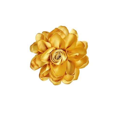 Elegant Large Cloth Flower Brooches Big Camellia Flower Pin for Women Dainty Cloth Fabric Rose Brooches Dress Skirt Scarf Hat Pins Clothing Decoration Accessories - color: Yellow A