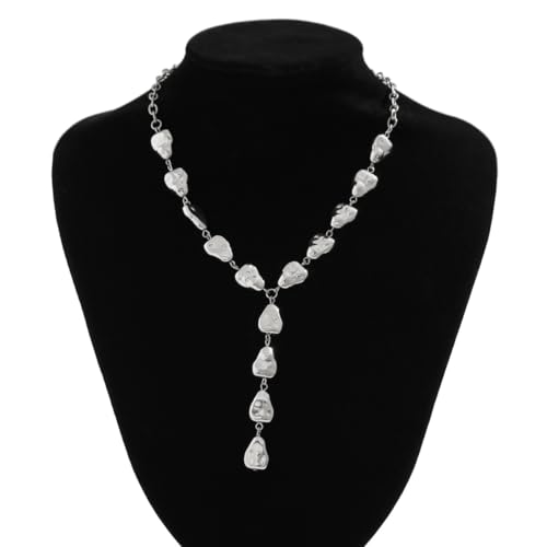 ZMANYIJEW Y-Shaped Collarbone Necklaces Irregular Baroque Metal Lava Necklace Simple Gold&Silver Plated Fashion Irregular Geometric Necklace for Women - color: silver