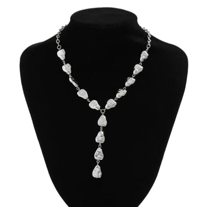 ZMANYIJEW Y-Shaped Collarbone Necklaces Irregular Baroque Metal Lava Necklace Simple Gold&Silver Plated Fashion Irregular Geometric Necklace for Women - color: silver