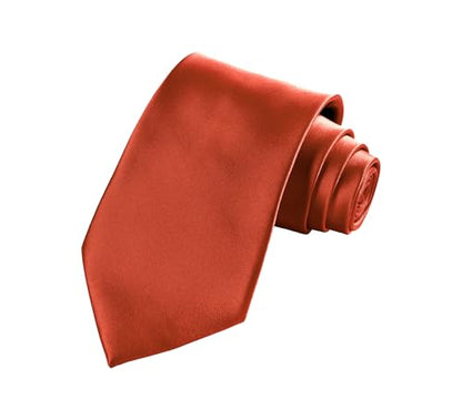 TIE G Solid Satin Woven dyed Color Formal Black Necktie and Pocket Square Sets in Gift Box - color: Burnt Orange