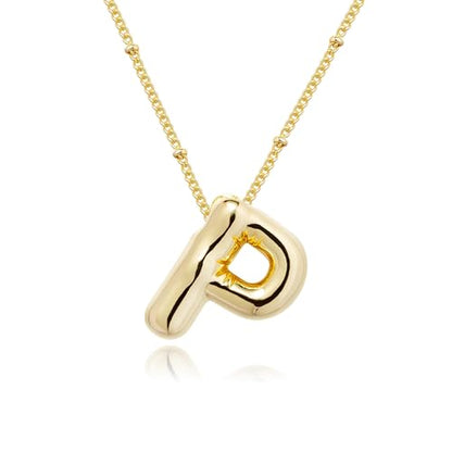 Ewrkbrㅤ Initial Necklaces for Women, 14k Gold Plated Bubble Letter Necklace Chunky Gold Necklace Dainty Charm Initial Necklaces for Women Trendy Custom Preppy Stocking Stuff Necklace Christmas Gifts - color: Gold, style: P