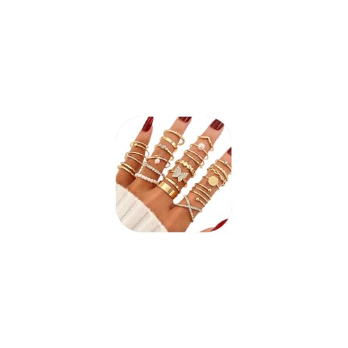 Airvess Gold Knuckle Rings for Women Trendy, Vintage Stackable Rings 14k Gold Plated Rings Sets Dainty Joint Finger Midi Ring Cute Rings Pack Festival Jewelry Gift - style: 22 Pcs