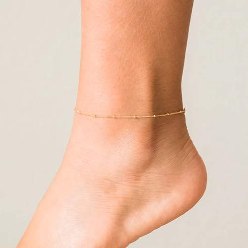 Gold Plated Ankle Bracelets For Women Waterproof,18k Gold Plated Anklets Layered Thin Snake Chain Herringbone Anklets Non Tarnish Stainless Steel Dainty Summer Jewelry Set Gift For Women - color: GOLD-2701