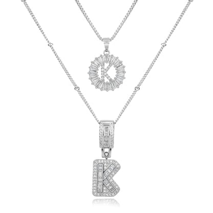 14K Gold Plated Alphabet Necklace Cubic Zirconia Letter Pendant, Personalized Name Jewelry Gift for Women, Customizable A-Z, Birthday/Mothers Day Gifts for Womens - color: White Gold, style: Style-K