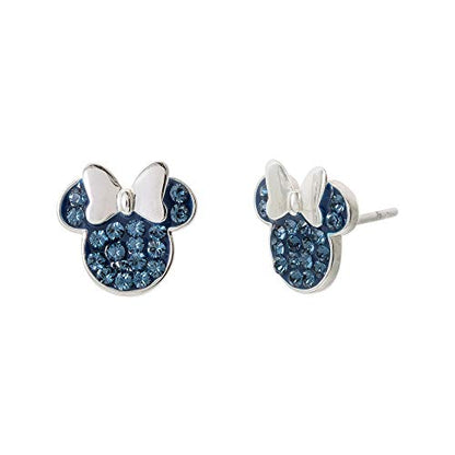 Disney Minnie Mouse Jewelry, Sterling Silver Pave Birthstone Crystal | Stud Earrings - color: December-Montana Dark Blue Crystal