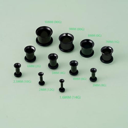 TBOSEN Precise Dimensions Stainless Steel Set Double|Single Flare Tunnel Screw Gauge Ear Expander Stretching Kit Piercing Mixed Size - color: Black-Single Flare, size: 1.6-10mm(14G-00G)