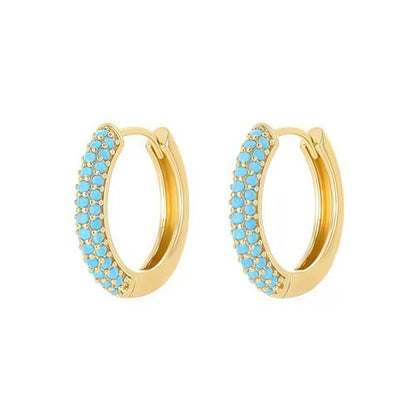 Turquoise Hoop Earrings for Women/Men 18K Real Gold Plated Cubic Zirconia Hoop Earrings Hypoallergenic Cartilage Ear Jewelry - color: Regular