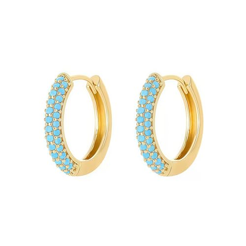 Turquoise Hoop Earrings for Women/Men 18K Real Gold Plated Cubic Zirconia Hoop Earrings Hypoallergenic Cartilage Ear Jewelry - color: Regular