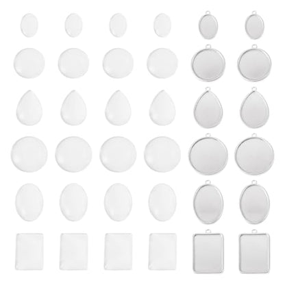 Craftdady Stainless Steel Pendant Cabochon Settings Heart Square Teardrop Flat Round Oval Rectangle Blank Bezel Trays Base Pendant with Glass Cabochons for DIY Earrings Necklace Jewelry - color: Stainless Steel Color 6 Style