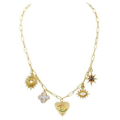 JNF Cute Shell Conch Boho Charm Necklace for Women Sun Moon Star Coin Heart Flower Boot Bow Charms Necklaces Summer Beach Jewelry - color: rhinestone heart star necklace