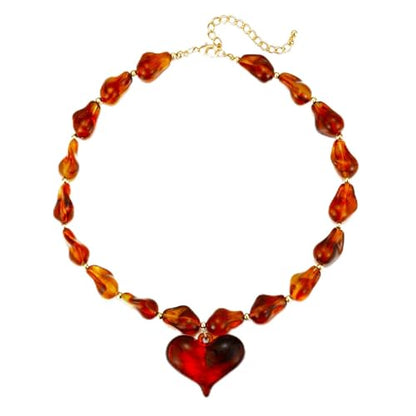 Chunky Heart Necklaces for Women Colorful Resin Beaded Necklaces for Women Gold Puffy Heart Statement Necklace Trendy Acrylic Choker Jewelry Gift - color: A