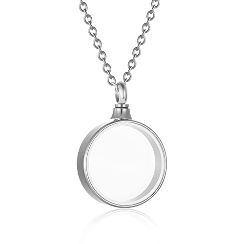 SIYUU Floating Glass Locket Urn Necklaces for Ashes Stainless Steel Cremation Jewelry Memorial Ashes Holder Keepsake Funeral Jewelry - color: Circle