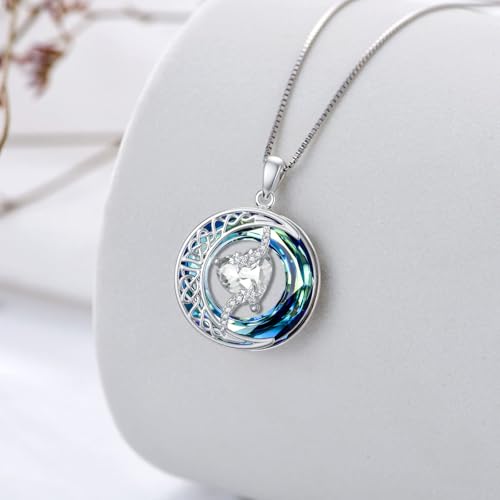 TOUPOP Birthstone Necklace Women Sterling Silver Moon Star Birthday Jewelry | Celtic Moon Pendant with Blue Crystal Anniversary Christmas Jewelry Gifts for Wife Mom Her - color: A-04-Synthetic Diamond