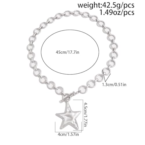 Big Star Necklace Chunky Necklace for Women Boho Thick Chain Statement Necklace Trendy Large Star Pendant Necklace Bold Vintage Chunky Jewelry - style: 2 - S
