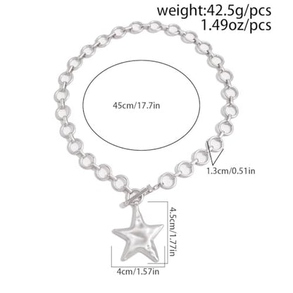 Big Star Necklace Chunky Necklace for Women Boho Thick Chain Statement Necklace Trendy Large Star Pendant Necklace Bold Vintage Chunky Jewelry - style: 2 - S