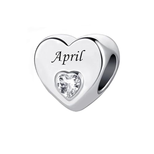 January-December 12 Months Colors Birthstone Crystal Happy Birthday Heart Charms For Charm Bracelets Necklace - color: April
