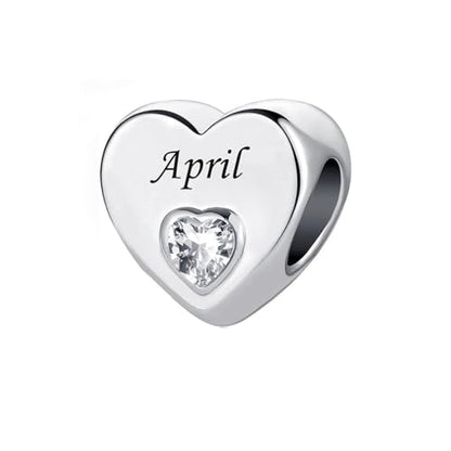January-December 12 Months Colors Birthstone Crystal Happy Birthday Heart Charms For Charm Bracelets Necklace - color: April