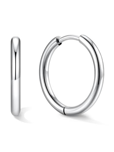 Small Hoop Earrings for Women 7-16mm Stainless Steel Huggie Earrings Lightweight - color: a. Silver A, size: Diameter 14mm