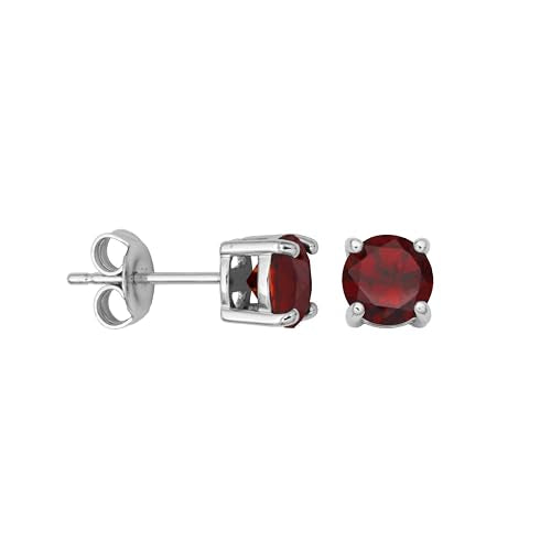 Amazon Essentials Sterling Silver Round Birthstone Stud Earrings - color: Red Garnet, January