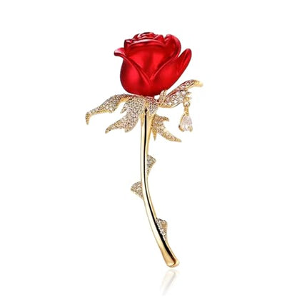 Red Rose Flower Brooches Pins for Women Men Elegant Crystal Flower Lapel Pin Retro Suit Hat Dress Accessories Wedding Valentine's Day Jewelry Gift - style: Red Rose