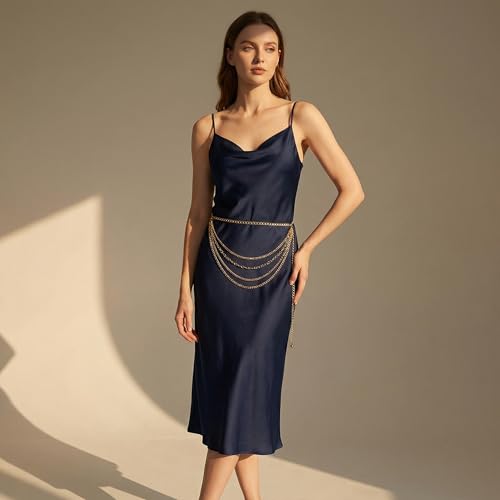 Gold Waist Chain Plus Size Fashion Body Chain Belt for Women Curvy Chains Belts Accessory Adjustable Metal Chain Belts for Wome Outfit Punk Style Dress Belt 43.3 Inch