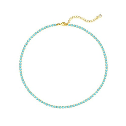 Luxval Tennis Necklace 14K Gold Plated Rhinestone Butterfly Choker Necklaces for women Dainty Zirconia Cut Faux Diamond chain 3mm - color: Gold-Turquoise tennis