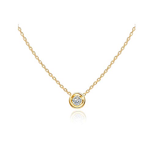 S.Leaf 18K Gold Plated Cubic Zirconia Choker Necklace for Women 925 Sterling Silver Layered Coin Moon Star Heart Circle Crystal Lariat Pendant Necklaces Gifts for Women Trendy - color: Bead_Gold