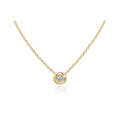 S.Leaf 18K Gold Plated Cubic Zirconia Choker Necklace for Women 925 Sterling Silver Layered Coin Moon Star Heart Circle Crystal Lariat Pendant Necklaces Gifts for Women Trendy - color: Bead_Gold