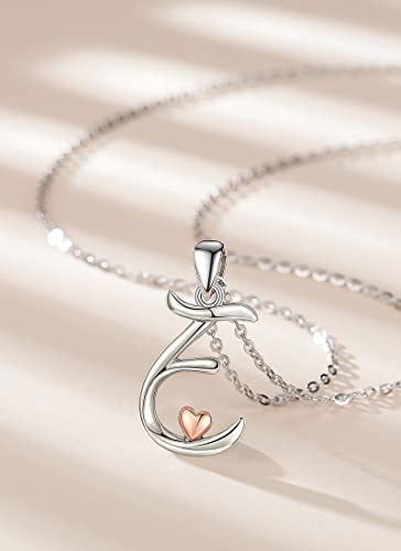 CELESTIA 925 Sterling Silver Initial Necklaces 26 Letter with Rose Gold Heart - 18 Inch Chain - color: E-Initial