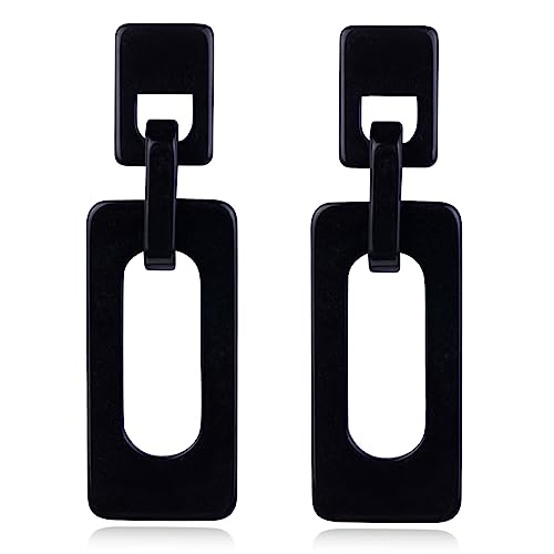 Boho Lightweight Retro Simple Acrylic Splicing Rectangle Earrings for Women Creative Exaggerated Statement Dangle Drop Earrings Jewelry - color: Black Acrylic Rectangle Earrings