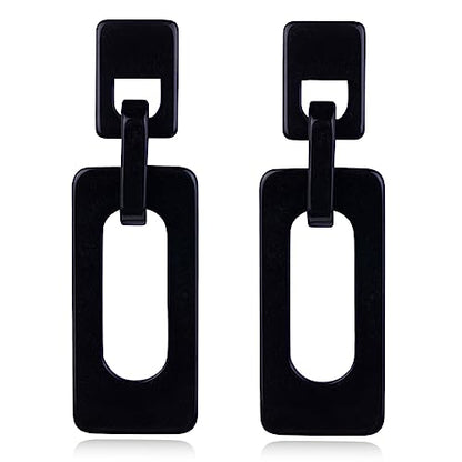Boho Lightweight Retro Simple Acrylic Splicing Rectangle Earrings for Women Creative Exaggerated Statement Dangle Drop Earrings Jewelry - color: Black Acrylic Rectangle Earrings
