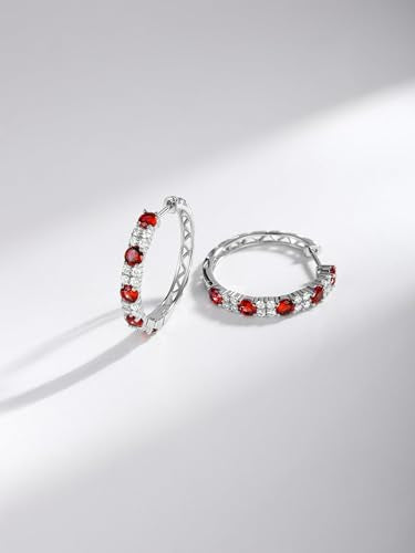 Women's Huggie Hoops with Birthstone 925 Sterling Silver Huggie Stud Hypoallergenic 14K Gold Plated Moissanite Earrings -Emerald Sapphire Ruby Hoop Earrings, Size 20 25mm - color: A -Ruby Silver, size: 25mm (1 Inch)