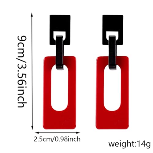Boho Lightweight Retro Simple Acrylic Splicing Rectangle Earrings for Women Creative Exaggerated Statement Dangle Drop Earrings Jewelry - color: Black Red