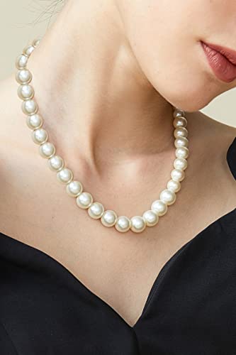 BABEYOND Round Imitation Pearl Necklace Wedding Pearl Necklace for Brides - color: White, size: 12mm