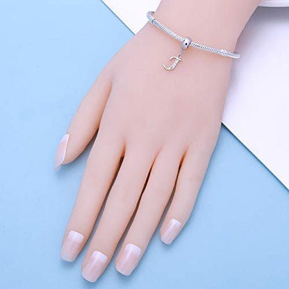 925 Sterling Silver Letter Charms Fits Pandora Bracelets, Gift for Women | A-Z Alphabet Initial Charm with CZ,Great gift for Christmas, Valentine's Day, Mother's Day. - color: J