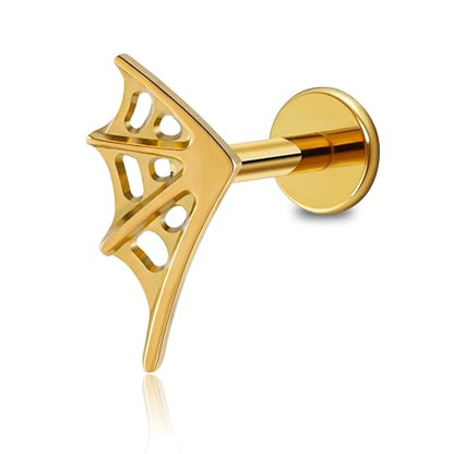 16G 6mm 8mm ASTM F136 Titanium Cartilage Piercing Jewelry Stud for Tragus Helix Conch Flat - color: Spider Web - Gold