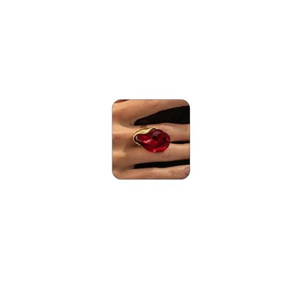 Chunky Statement Ring for Women Colorful Big Resin Rings Statement Irregular Geometric Shaped Large Ring Boho Summer Beach Vacation Chunky Jewlery - color: Red