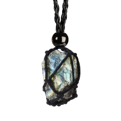 weryerker Natural Gemstone Pendant Necklace Healing Crystal Stone Pendant with Hand-Woven Rope Adjustable for Women Men - color: 1pc Labradorite 1