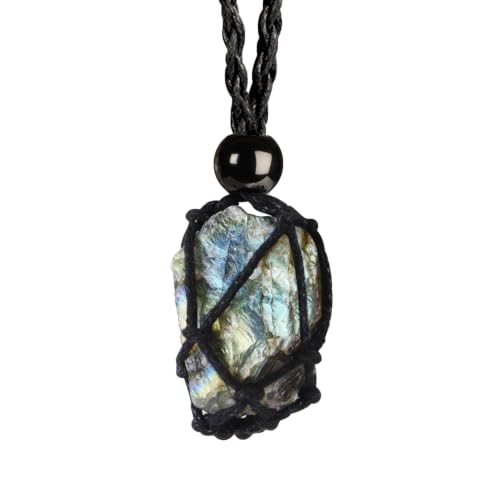 weryerker Natural Gemstone Pendant Necklace Healing Crystal Stone Pendant with Hand-Woven Rope Adjustable for Women Men - color: 1pc Labradorite 1