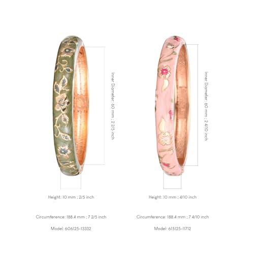 UJOY Cloisonne Bracelet Butterfly Hinge Indian Cuff Bangle Enameled Jewelry Flower Bracelets for Women Gift Box 55A114 - color: 2 Pcs/Set-A82-Green and Pink