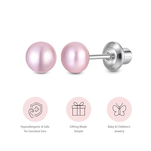 Pearl Screw Back Stud Earrings, 925 Sterling Silver Hypoallergenic - color: Pink, size: 5mm-Large