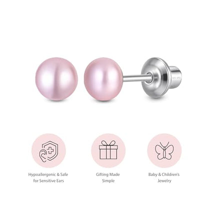 Pearl Screw Back Stud Earrings, 925 Sterling Silver Hypoallergenic - color: Pink, size: 5mm-Large
