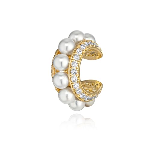 Gold Ear Cuff for Women Non Piercing | Cuff Earrings, 14K Gold Plated, Colorful Cubic Zirconia Pave, Pearl, Clover, Cartilage Earrings Trendy Jewelry, Single - color: White A