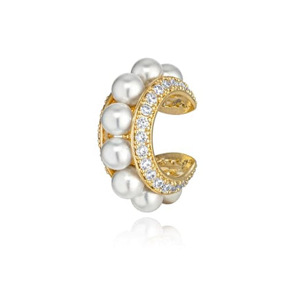 Gold Ear Cuff for Women Non Piercing | Cuff Earrings, 14K Gold Plated, Colorful Cubic Zirconia Pave, Pearl, Clover, Cartilage Earrings Trendy Jewelry, Single - color: White A