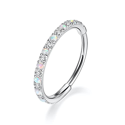 FUNLMO 20G 18G 16G 12G Nose Ring Hoop Conch Rook Daith Helix Tragus Piercing Jewelry 316L Surgical Steel Cartilage Earring Conch Hoop Earring Septum Jewelry Belly Lip Ring 5mm to 14mm - color: Silver-CZ&Opal, 1pc